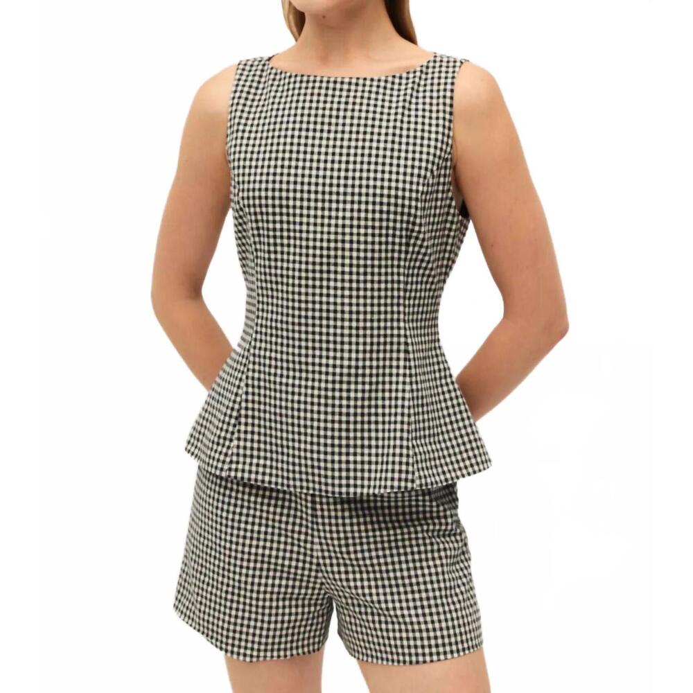 NEW ELODIE birdie peplum top in black  gingham